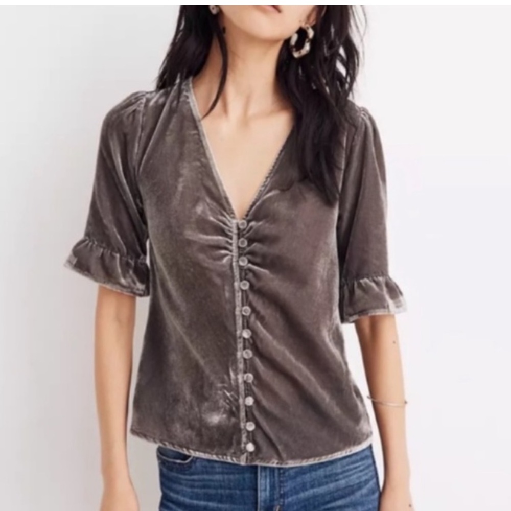 Madewell Velvet Blouse in slate gray